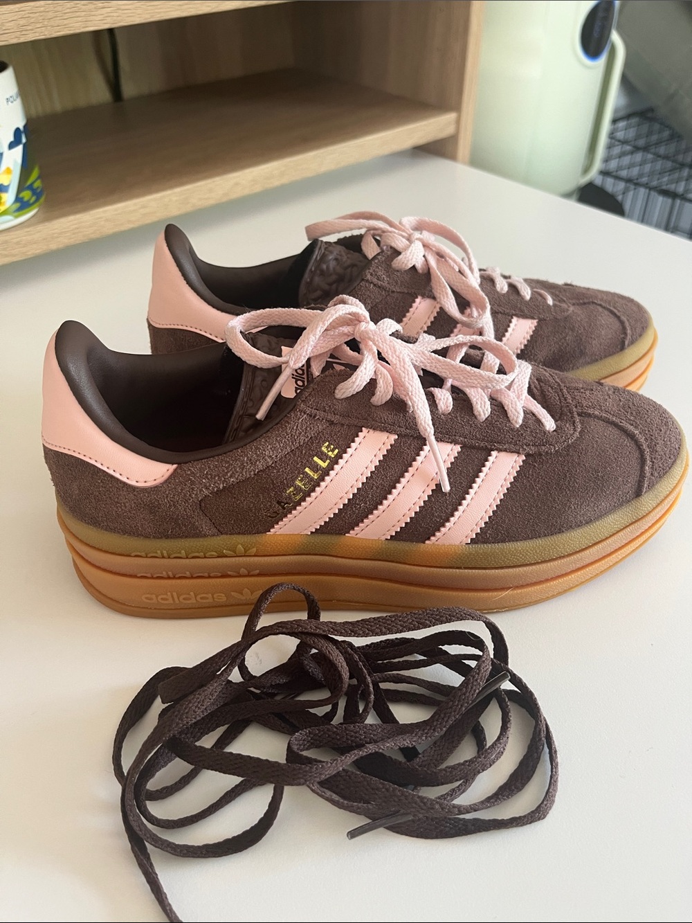 adidas Brown Suede Sneakers with Pink Stripes